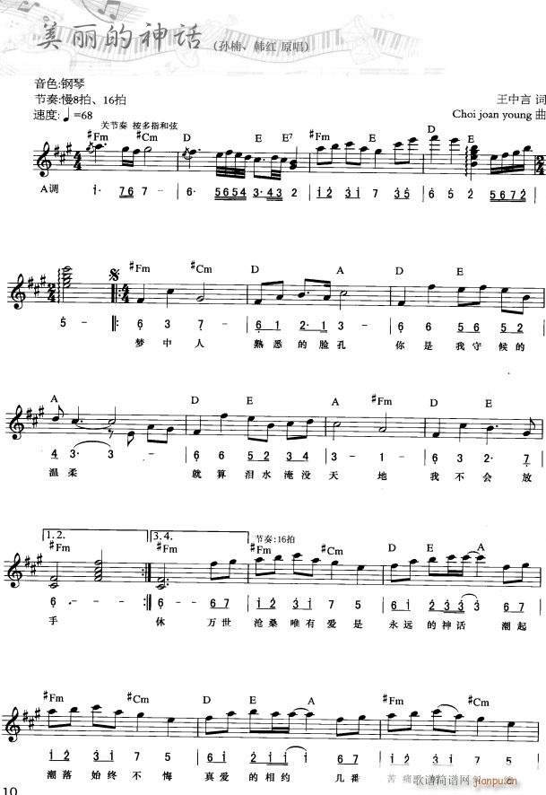 美丽的神话 简线弹唱 1(电子琴谱)1