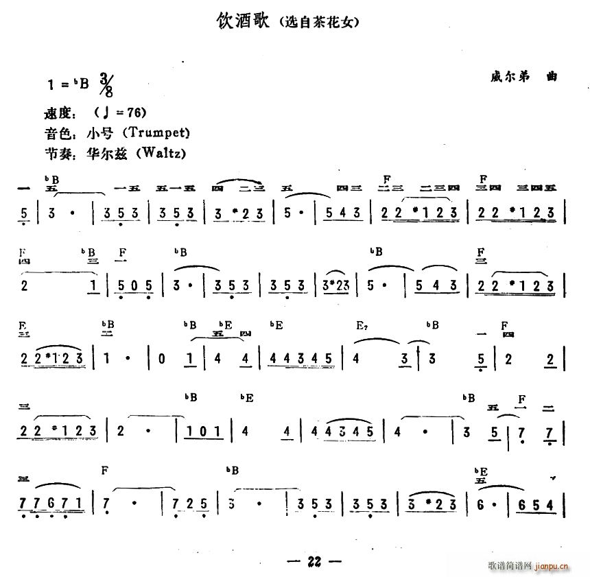 饮酒歌 选自歌剧 茶花女(电子琴谱)1