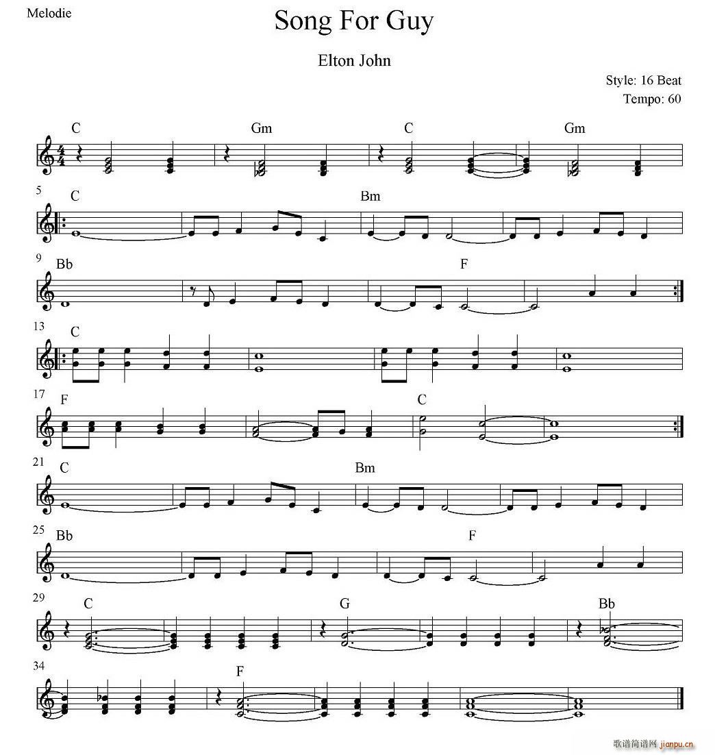 Song for Guy(电子琴谱)1