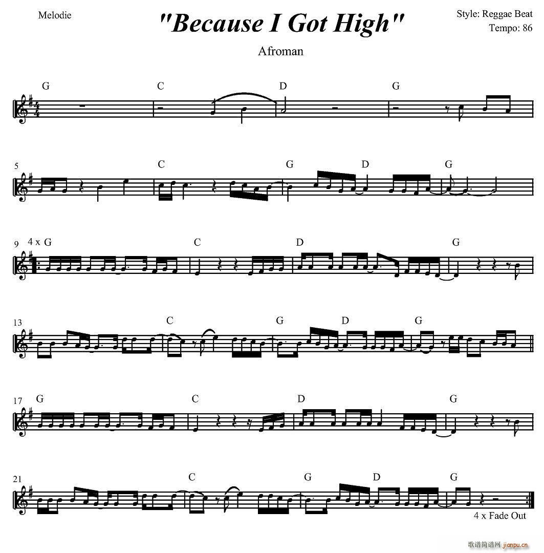 Because I Got High(电子琴谱)1