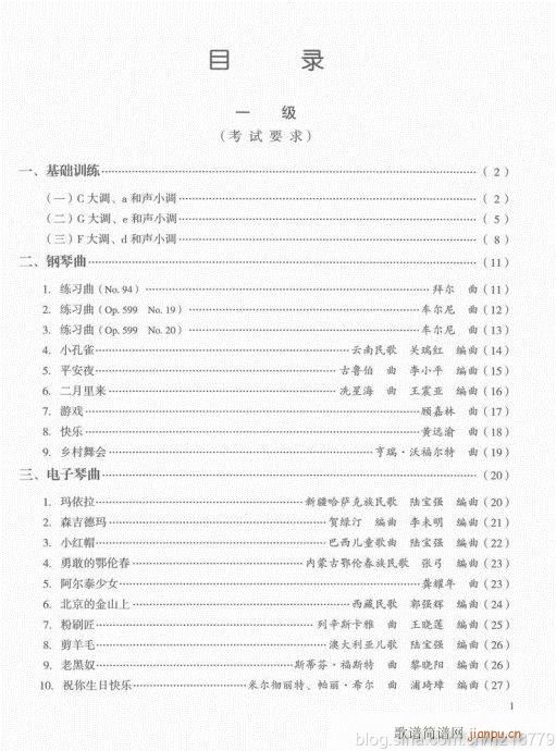 （第二套??1-3级）目录1-21(电子琴谱)1