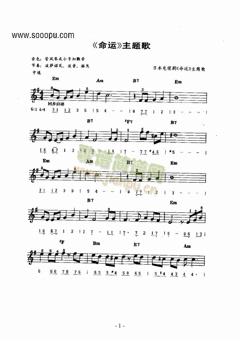 主题曲键盘类电子琴(其他乐谱)1