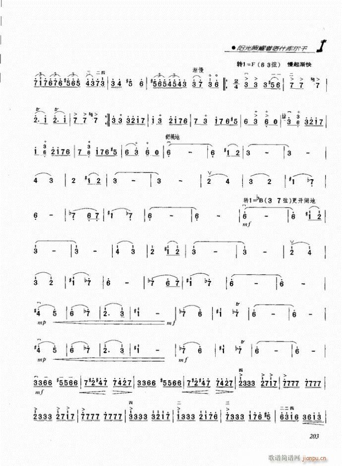 二胡 阳光照耀着塔什库尔干(二胡谱)1