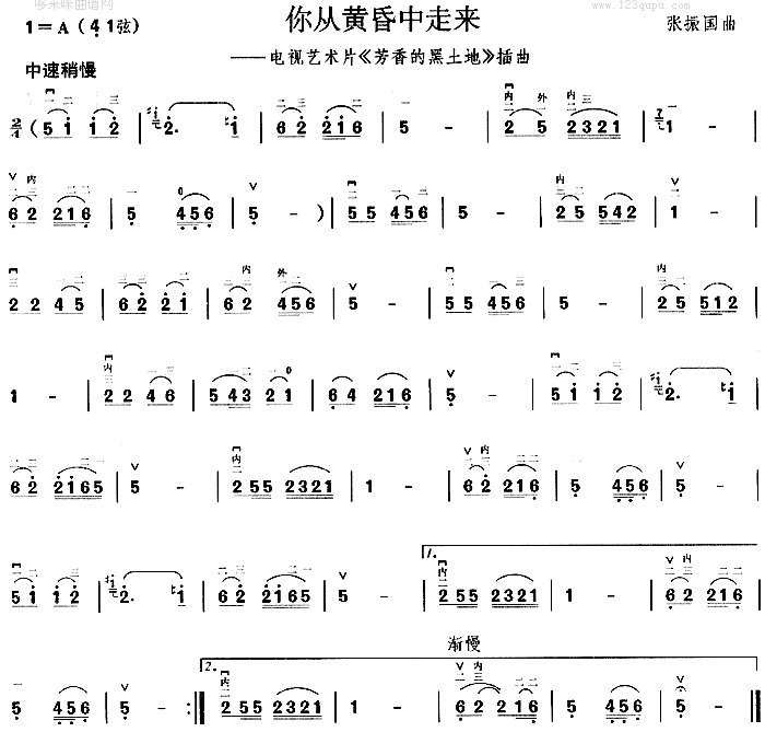 你从黄昏中走来(二胡谱)1