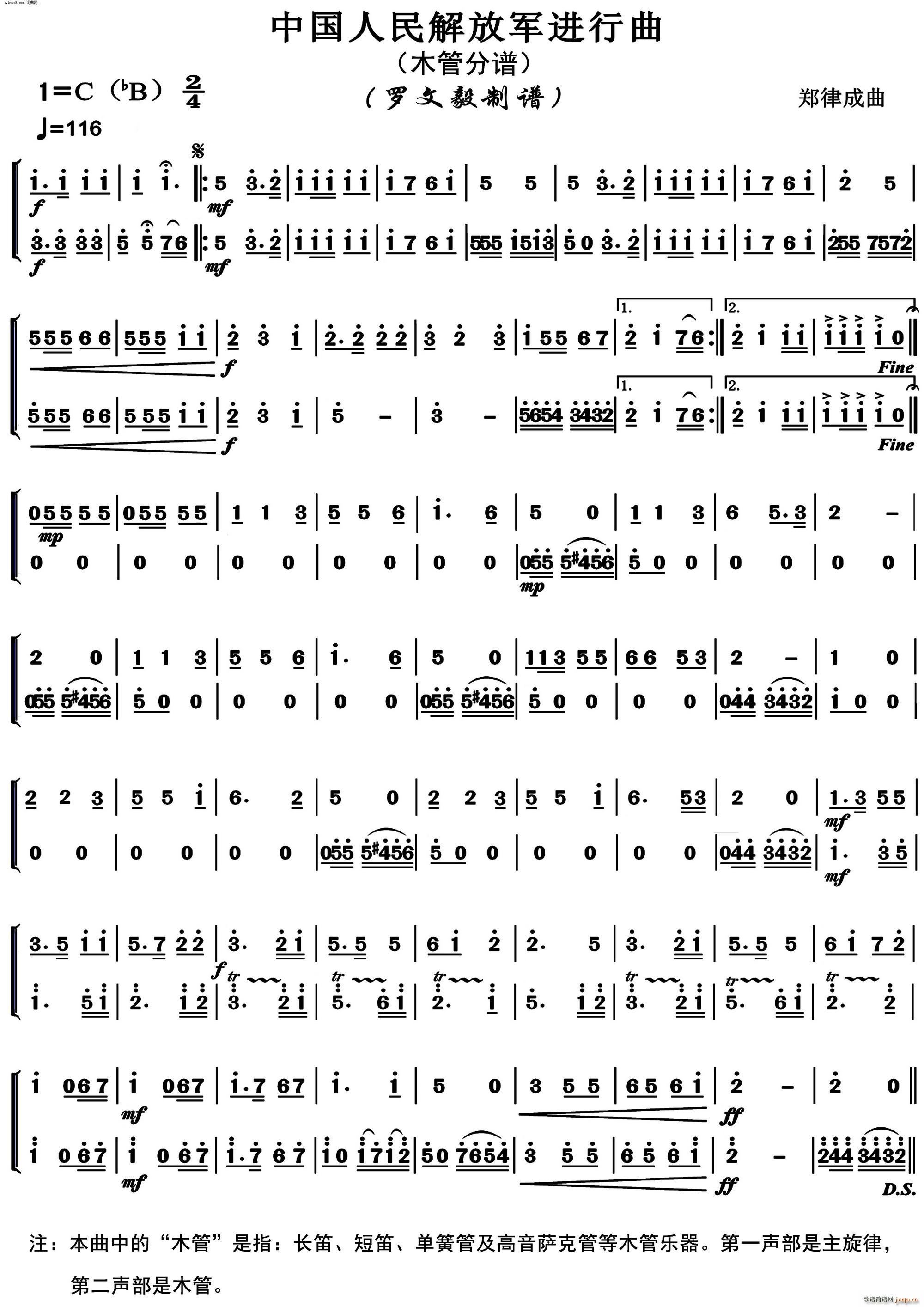 中国人民解放军进行曲 木管(笛箫谱)1