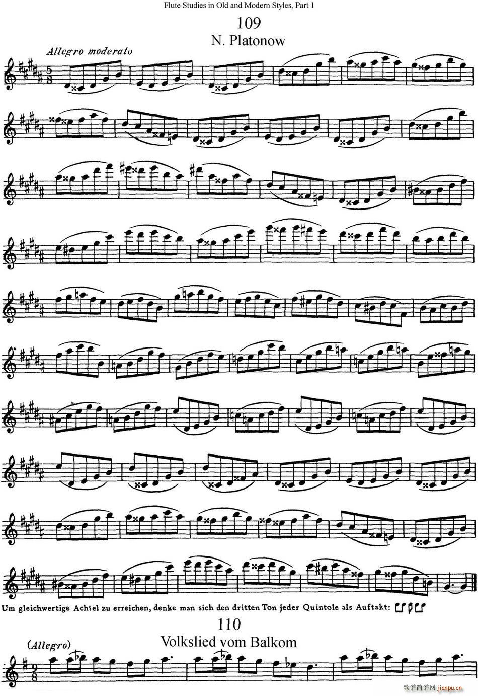 斯勒新老风格长笛练习重奏曲 第一部分 NO 109 NO 111 长笛(笛箫谱)1
