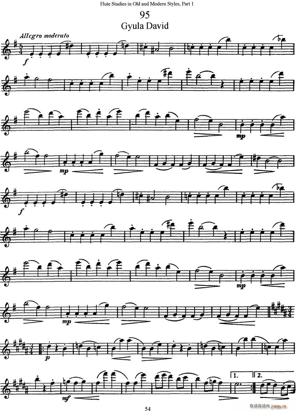 斯勒新老风格长笛练习重奏曲 第一部分 NO 95 NO 96 长笛(笛箫谱)1