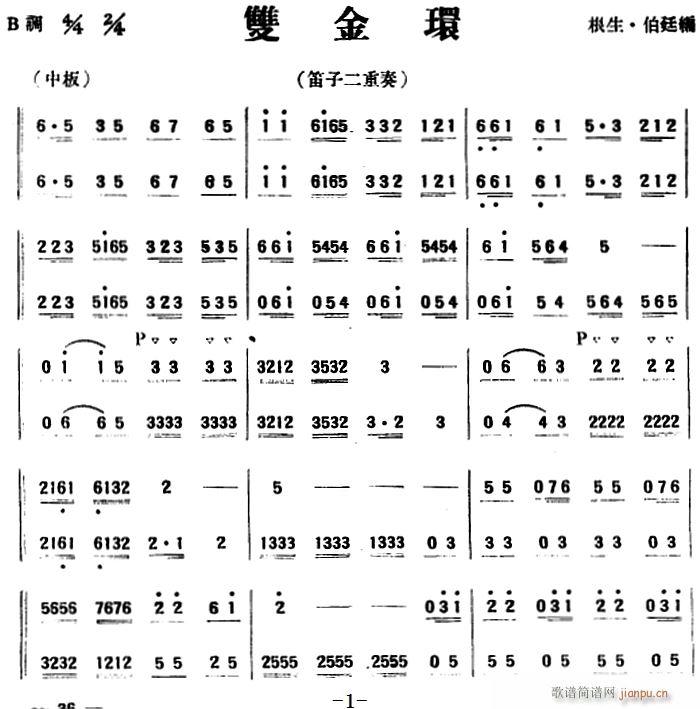 双金环 笛子二重奏 笛箫(笛箫谱)1