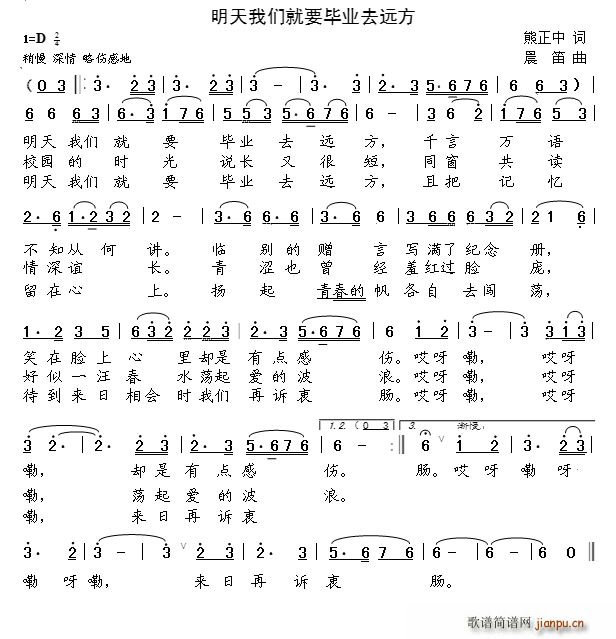 明天我们就要毕业去远方(笛箫谱)1