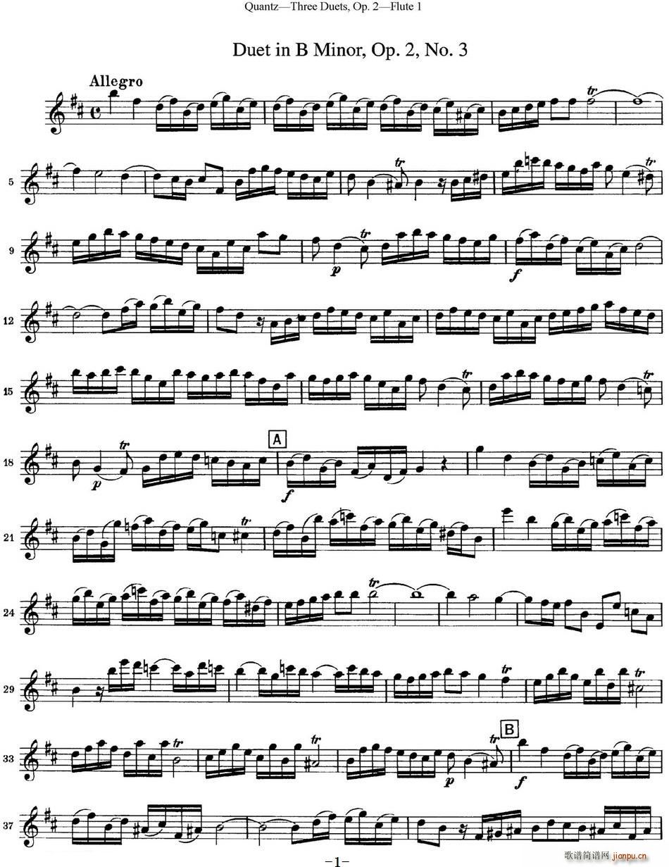 匡茨G大调长笛二重奏Op 2 Flute 1 No 3 长笛(笛箫谱)1