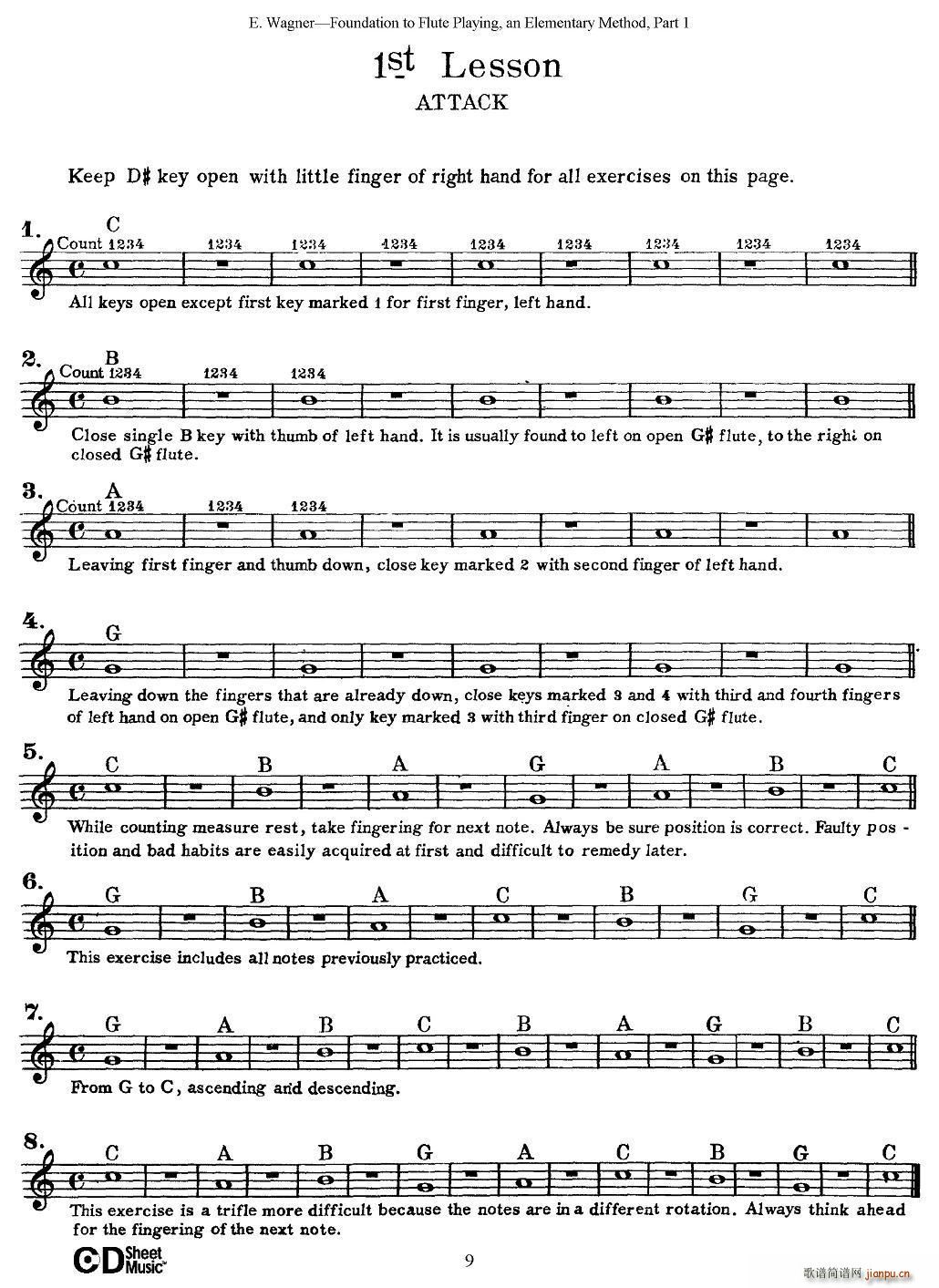 长笛演奏基础教程练习 1 10 长笛(笛箫谱)1