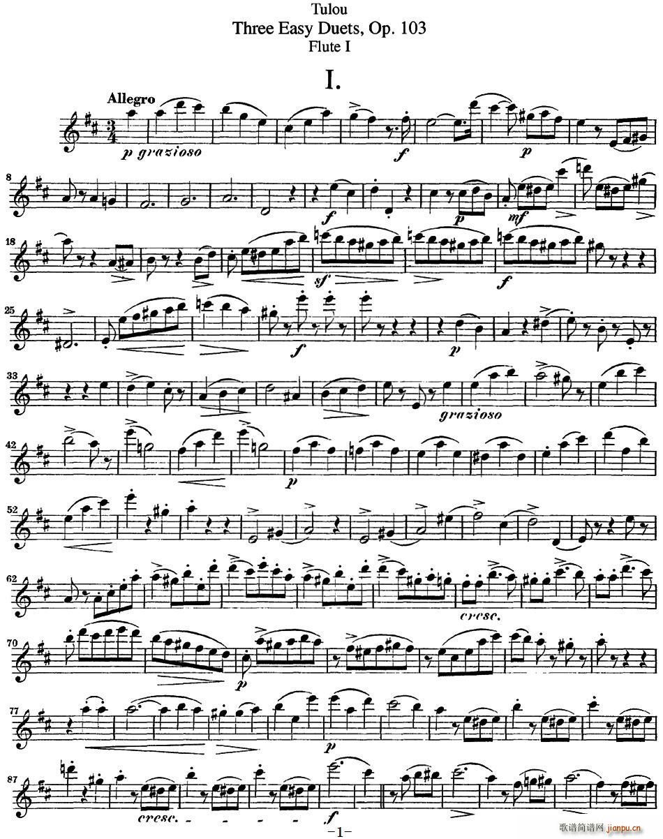 图露三首长笛简易重奏曲Op 103 Flute 1 NO 1(笛箫谱)1