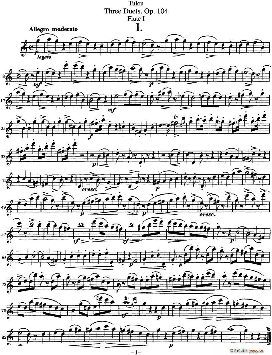 图露三首长笛简易重奏曲Op 104 Flute 1 NO 1(笛箫谱)1