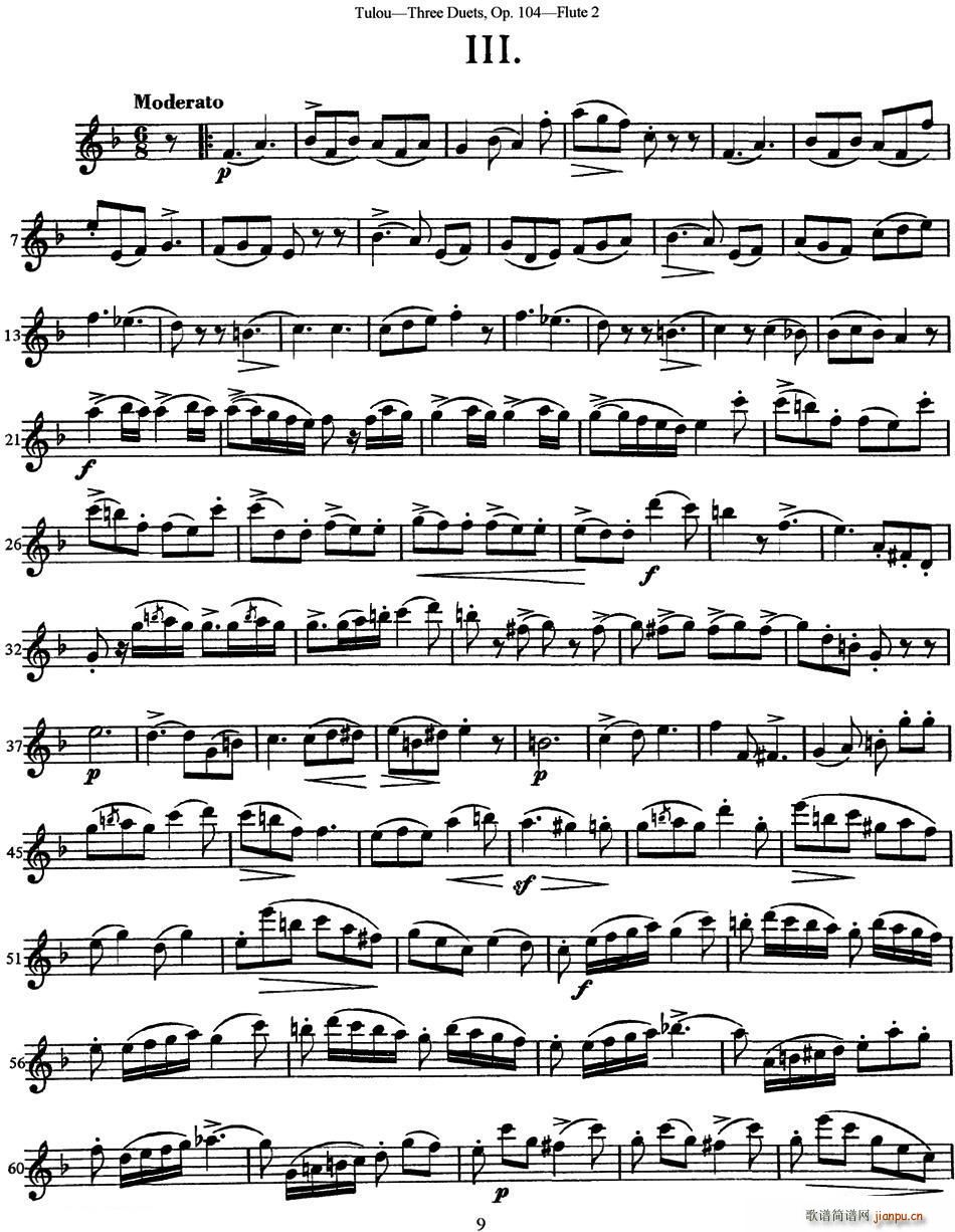 图露三首长笛简易重奏曲Op 104 Flute 2 NO 3(笛箫谱)1