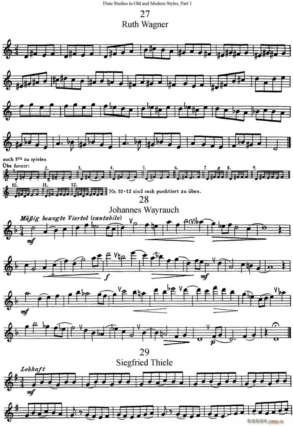 斯勒新老风格长笛练习重奏曲 第一部分 NO 27 NO 31(笛箫谱)1