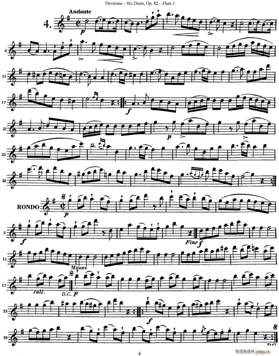 德维埃纳六个长笛二重奏小段Op 82 Flute 1 NO 4(笛箫谱)1