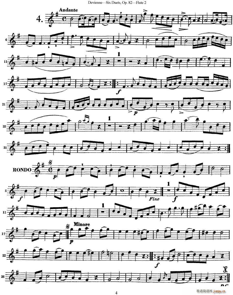 德维埃纳六个长笛二重奏小段Op 82 Flute 2 NO 4(笛箫谱)1