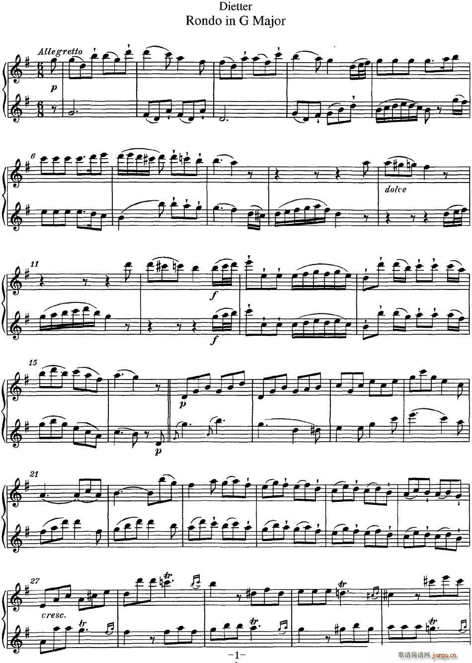 迪埃特长笛二重奏G大调回旋曲 Rondo in G Major(笛箫谱)1