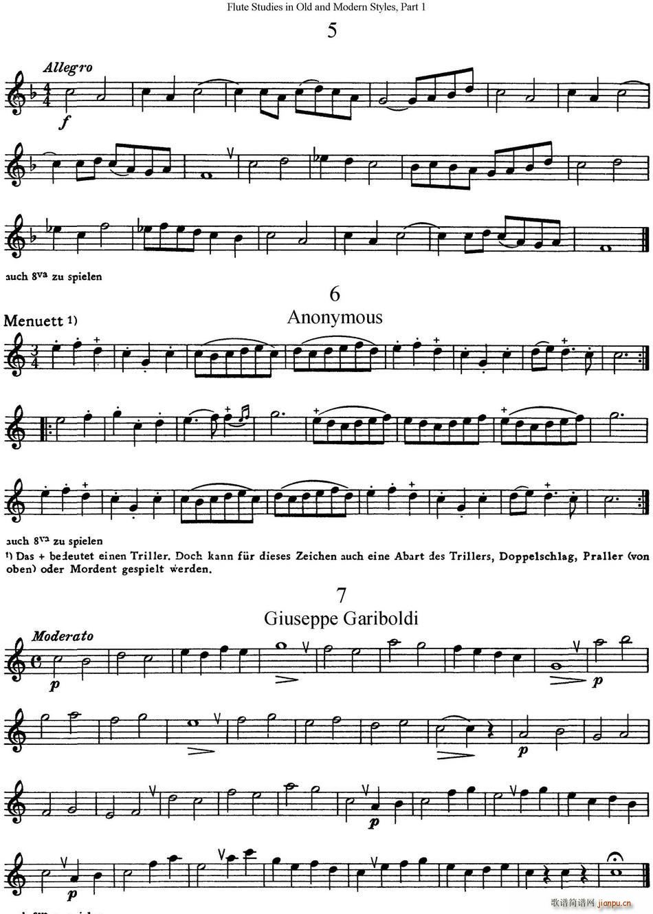 斯勒新老风格长笛练习重奏曲 第一部分 NO 5 NO 7(笛箫谱)1