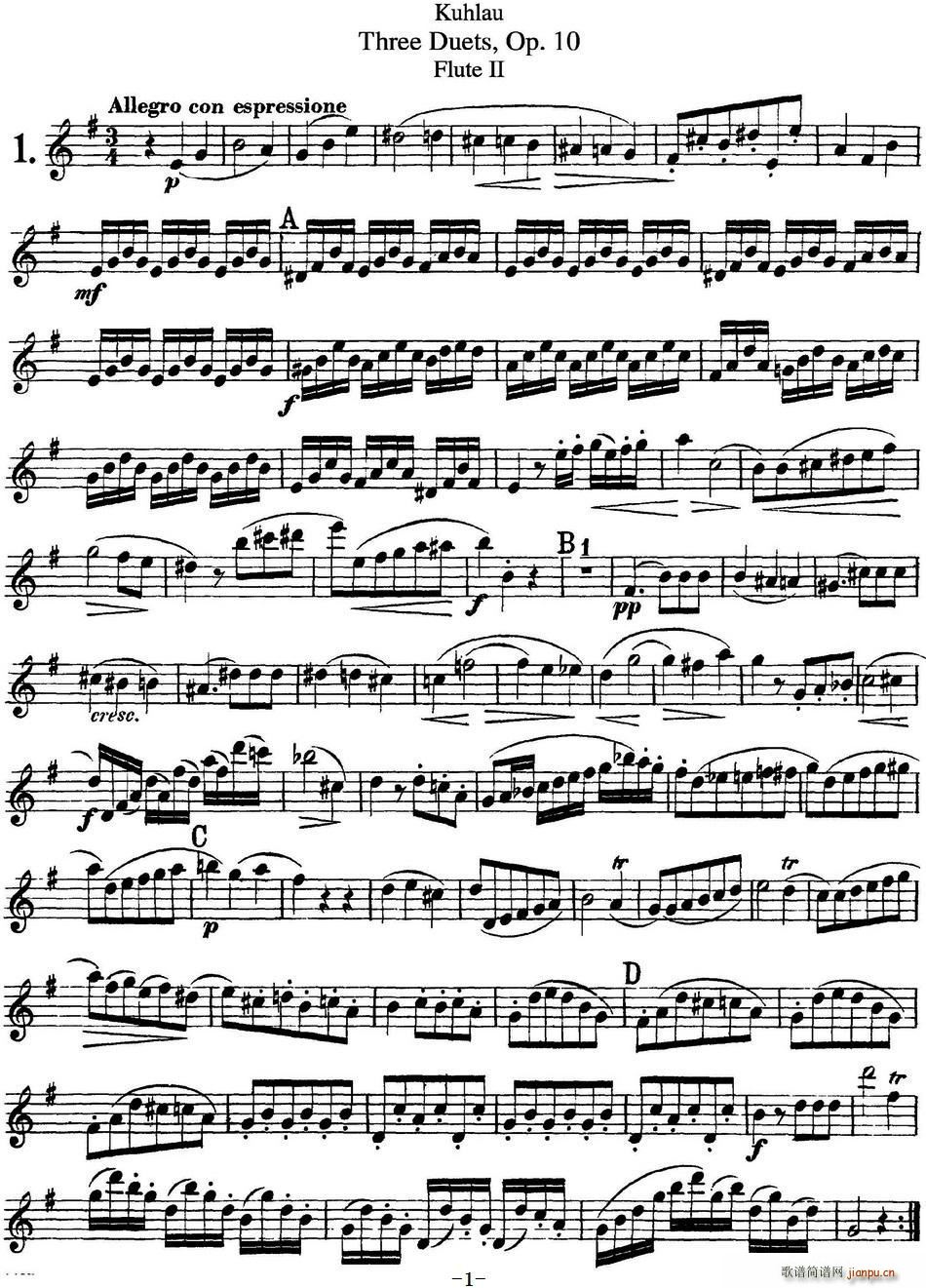 库劳长笛二重奏练习曲Op 10 Flute 2 No 1(笛箫谱)1