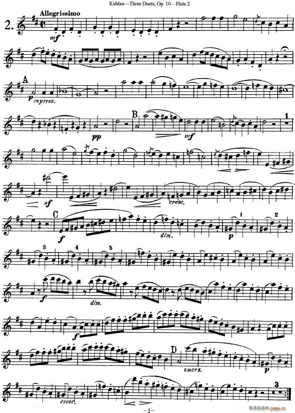库劳长笛二重奏练习曲Op 10 Flute 2 No 2(笛箫谱)1