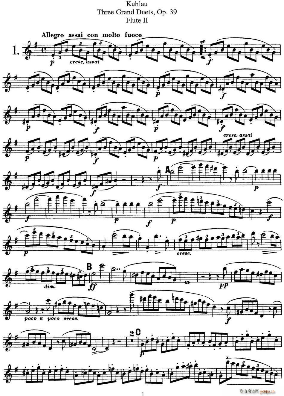 库劳长笛二重奏大练习曲Op 39 Flute 2 No 1(笛箫谱)1