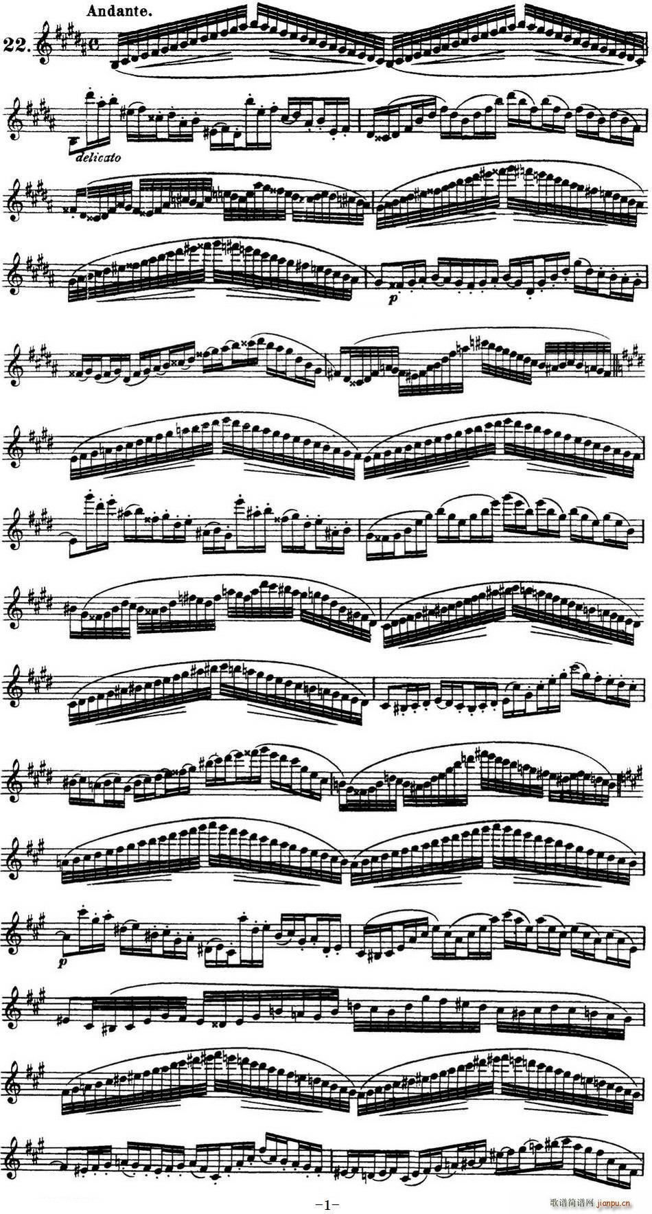 柯勒30首高级长笛练习曲作品75号 NO 22(笛箫谱)1