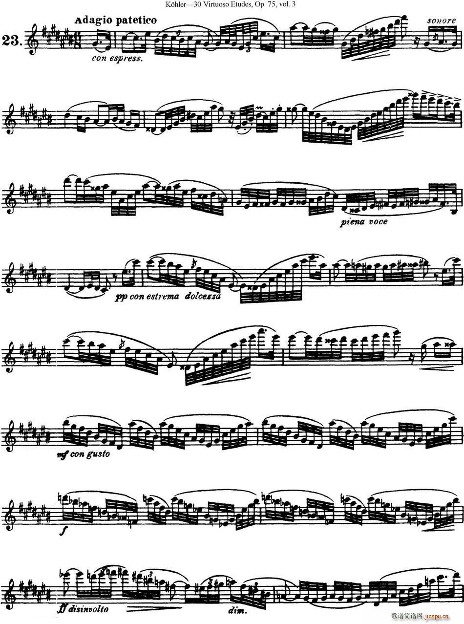 柯勒30首高级长笛练习曲作品75号 NO 23(笛箫谱)1