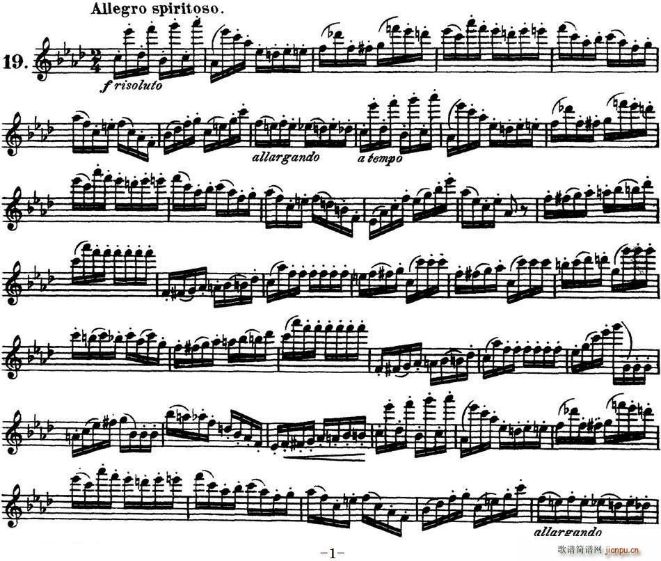 柯勒30首高级长笛练习曲作品75号 NO 19(笛箫谱)1