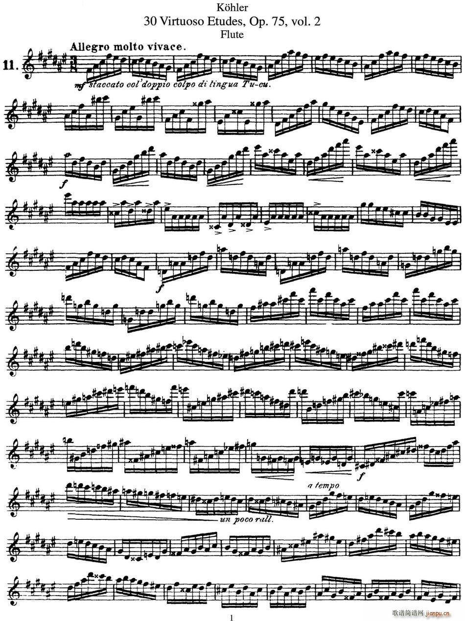 柯勒30首高级长笛练习曲作品75号 NO 11(笛箫谱)1