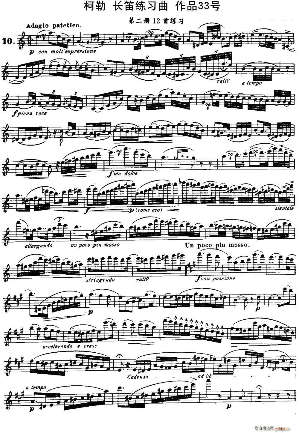 柯勒长笛练习曲作品33号 第二册 10(笛箫谱)1