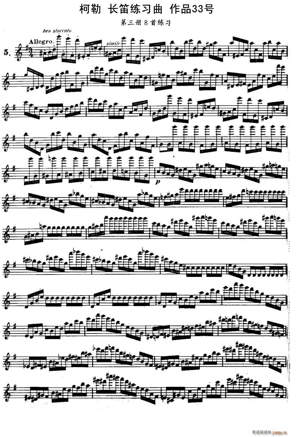 柯勒长笛练习曲作品33号 第三册 5(笛箫谱)1