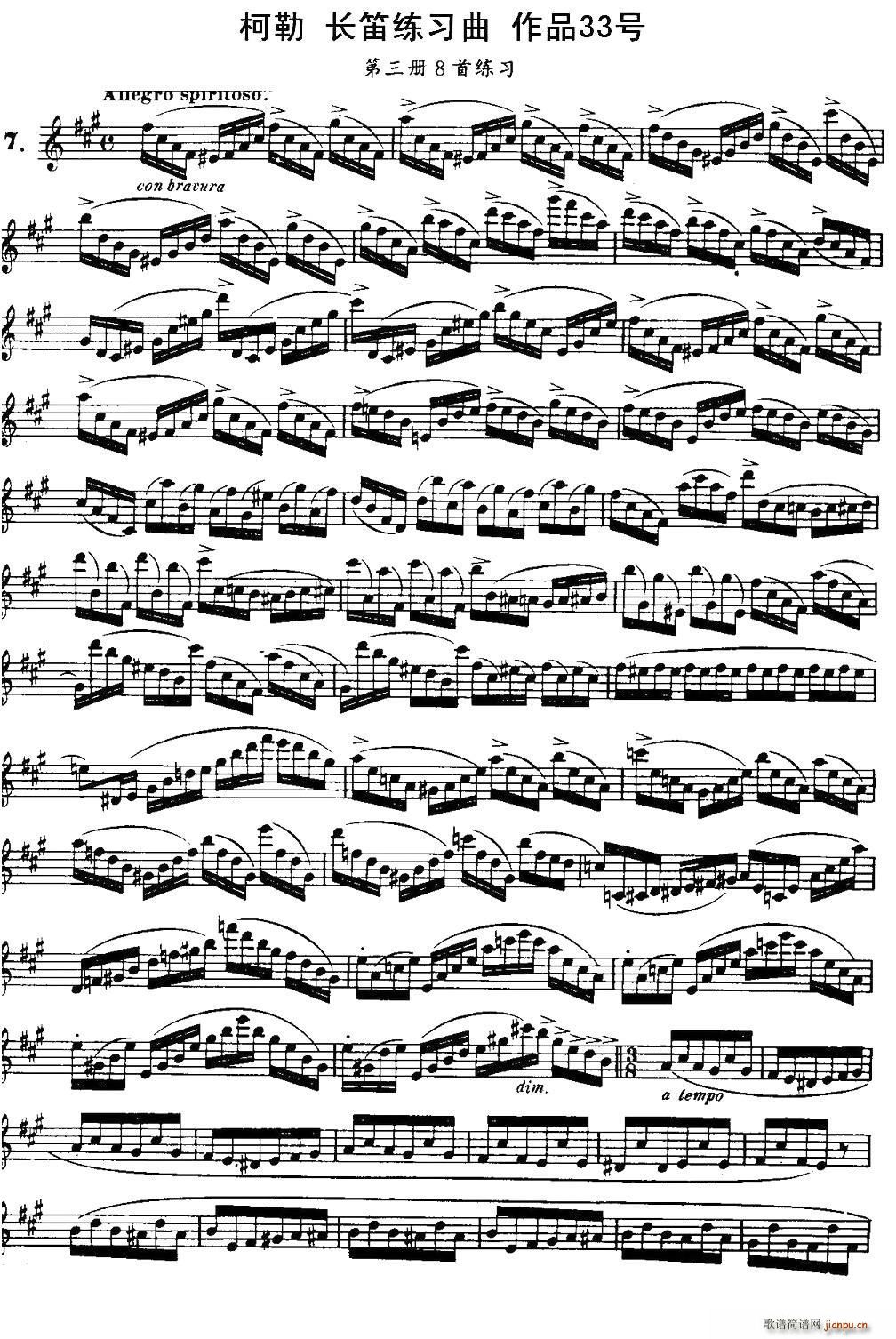 柯勒长笛练习曲作品33号 第三册 7(笛箫谱)1