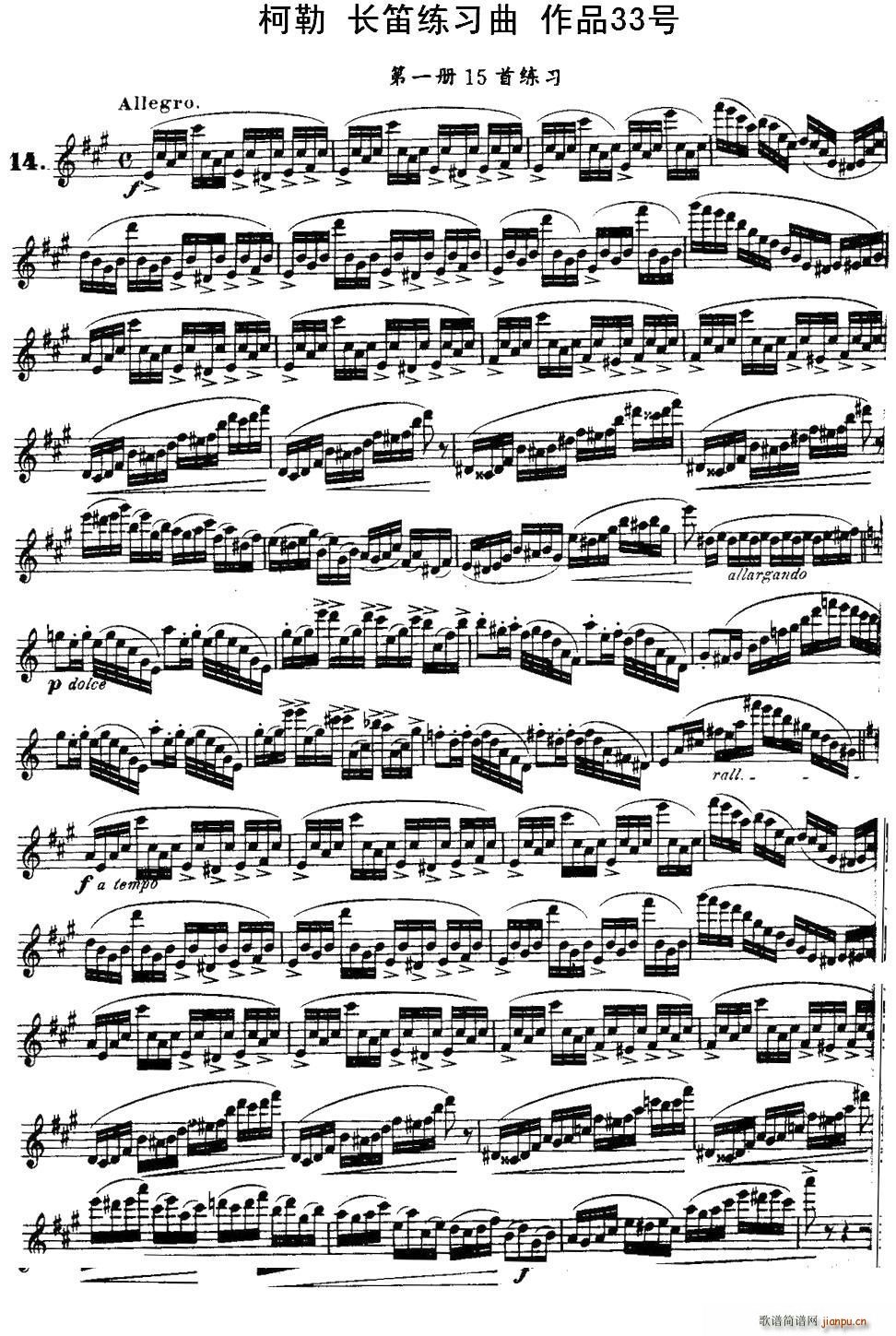 柯勒长笛练习曲作品33号 第一册 14(笛箫谱)1