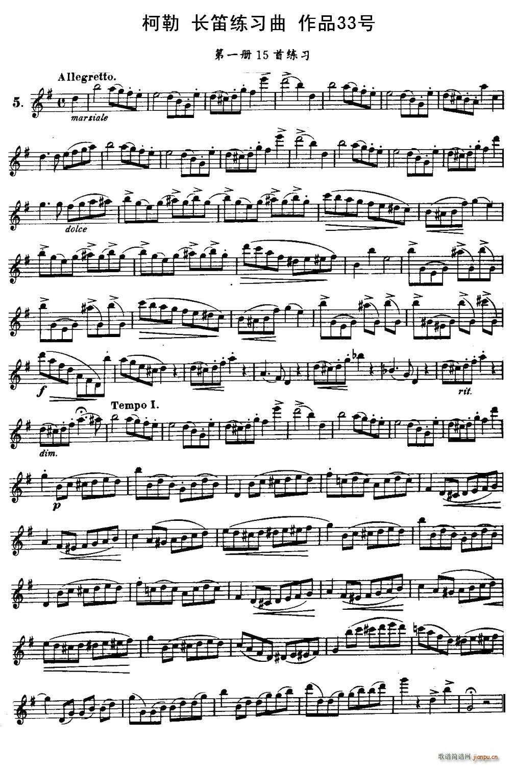 柯勒长笛练习曲作品33号 第一册 5(笛箫谱)1