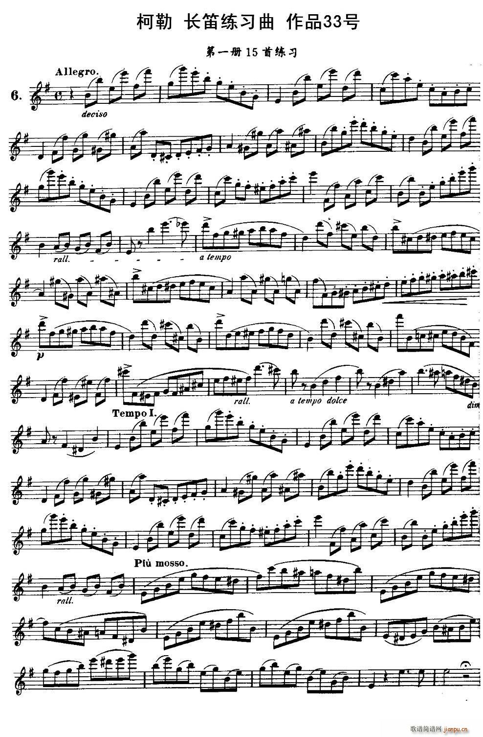 柯勒长笛练习曲作品33号 第一册 6(笛箫谱)1