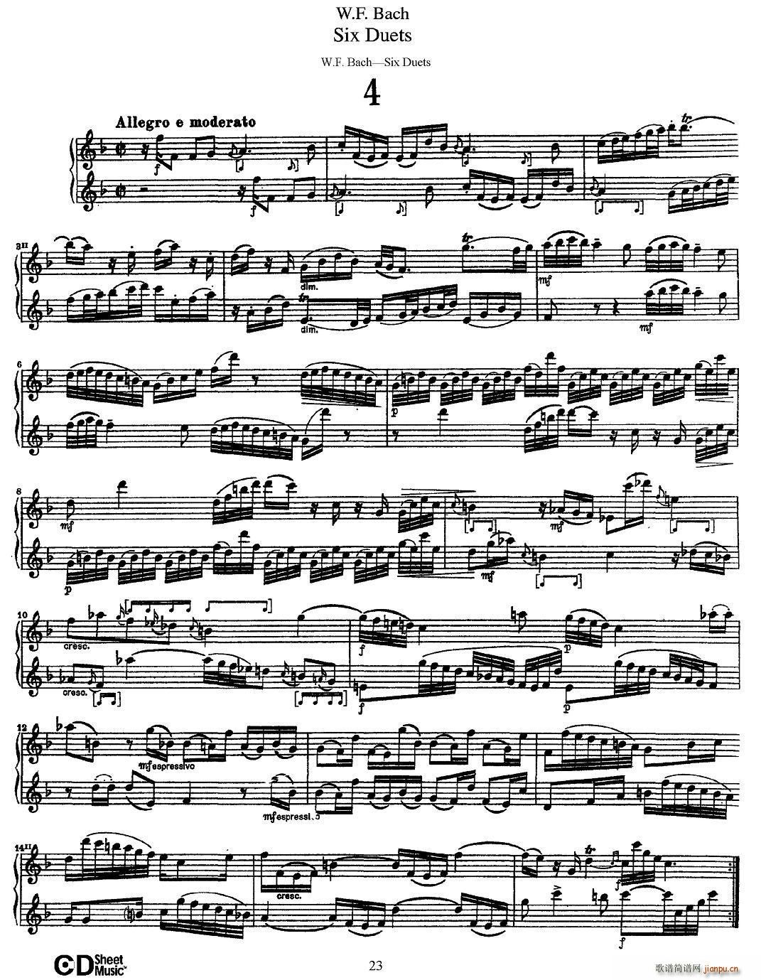 W F 巴赫 六首二重奏练习曲 4(笛箫谱)1