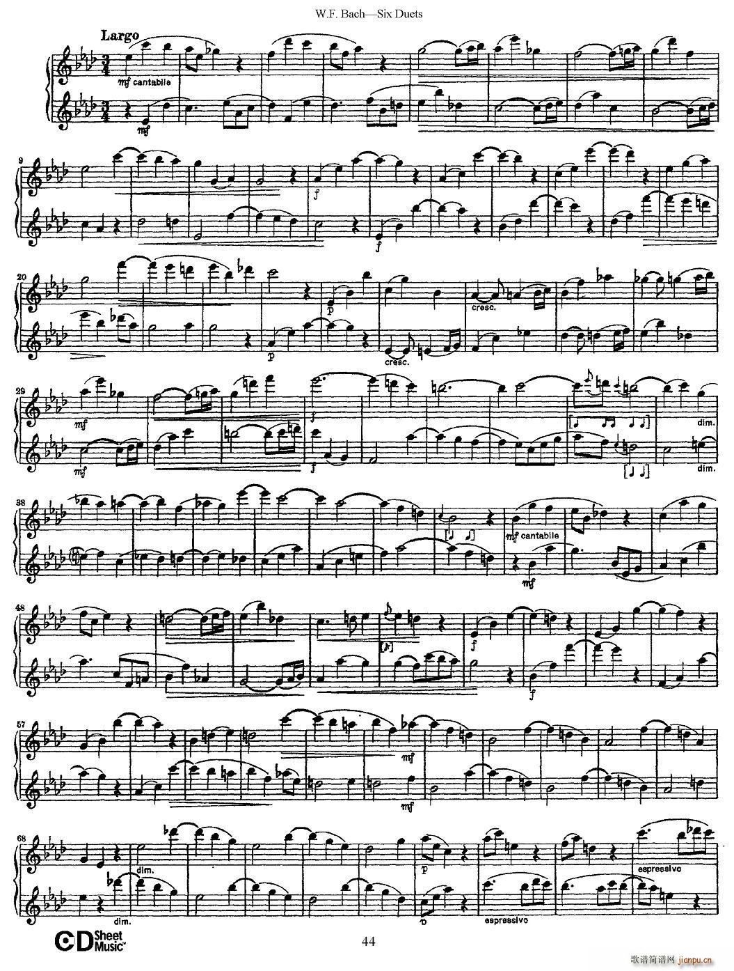 W F 巴赫 六首二重奏练习曲 6(笛箫谱)3