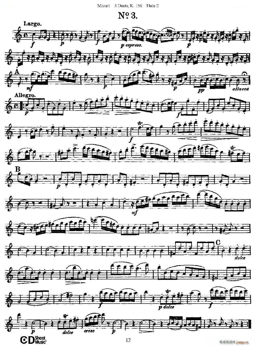 3 Duets K 156 之第二长笛 二重奏三首 K156号 铜管(笛箫谱)12