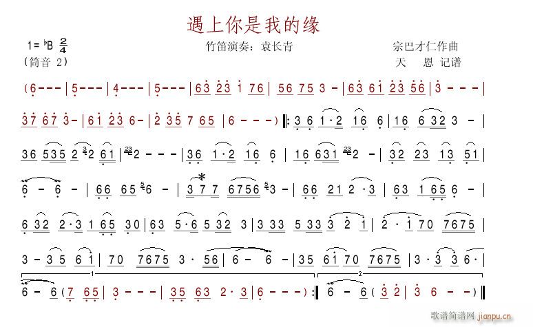 遇上你是我的缘 袁长青版笛谱(笛箫谱)1