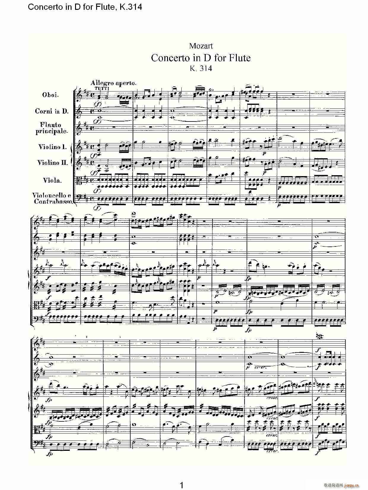 Concerto in D for Flute, K.314(笛箫谱)1