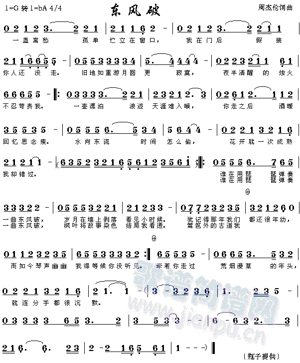 东风破一简谱葫芦丝(葫芦丝谱)1