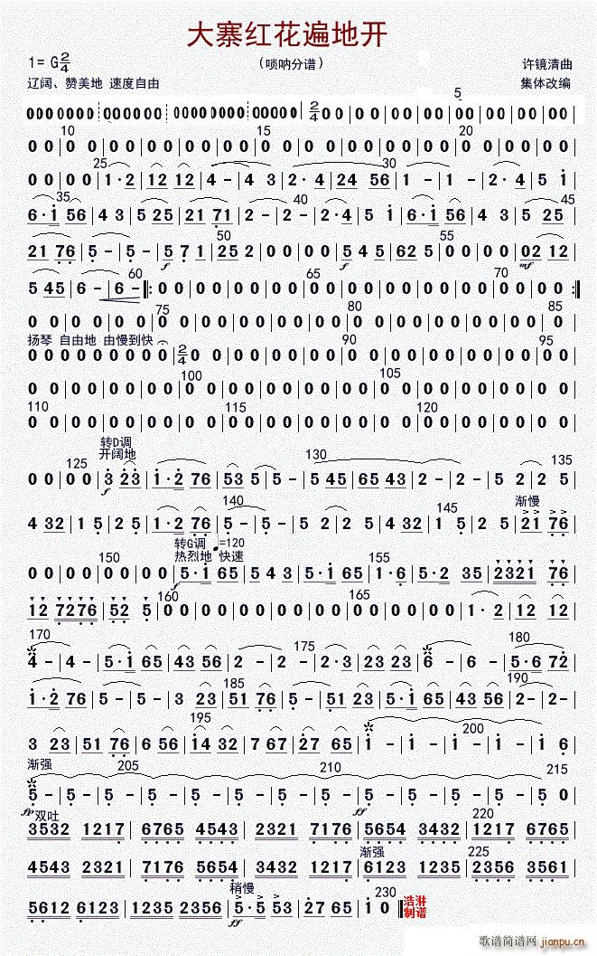 大寨红花遍地开 高音唢呐 修改版(唢呐谱)1