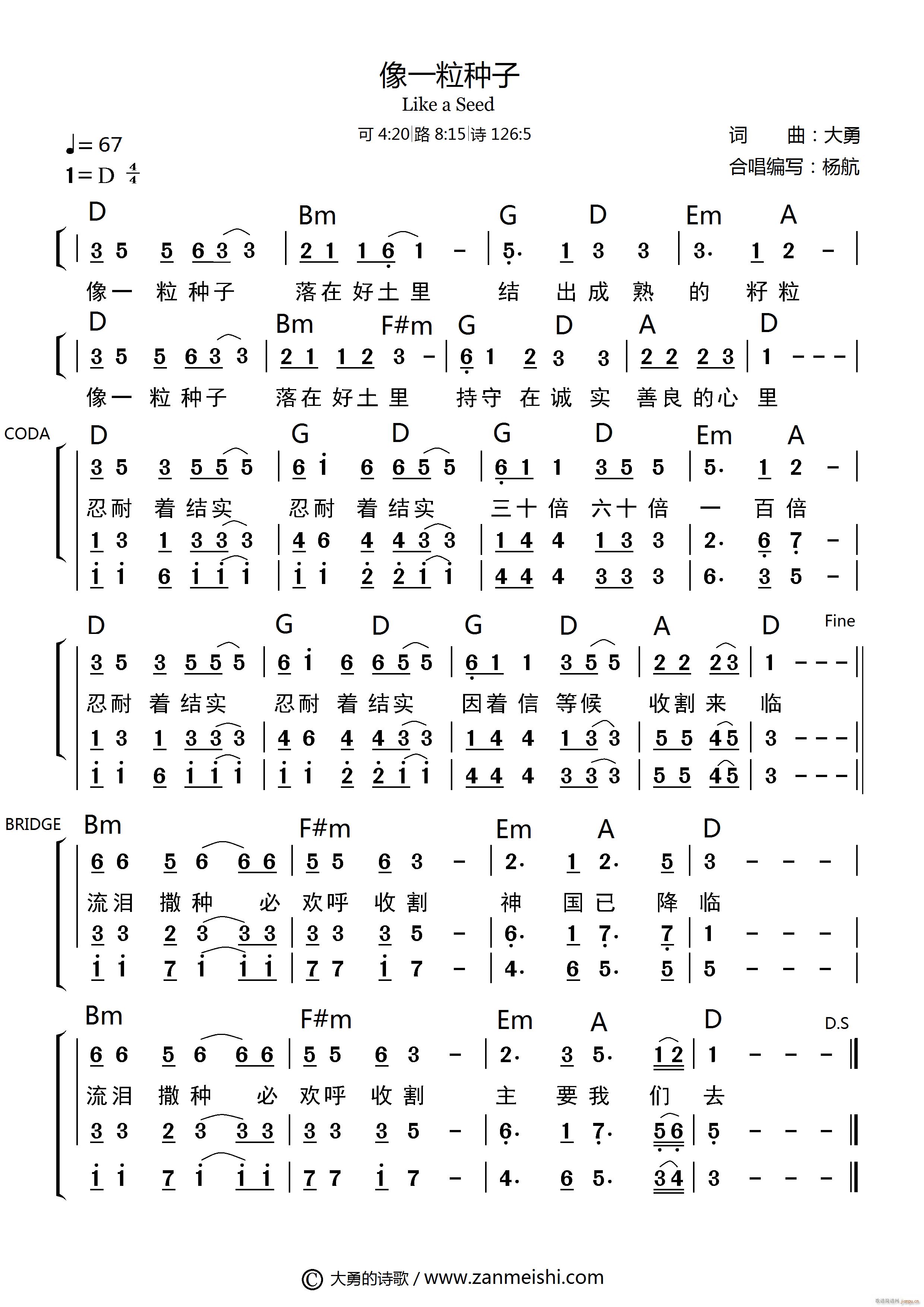 像一粒种子 官方和弦合唱(合唱谱)1