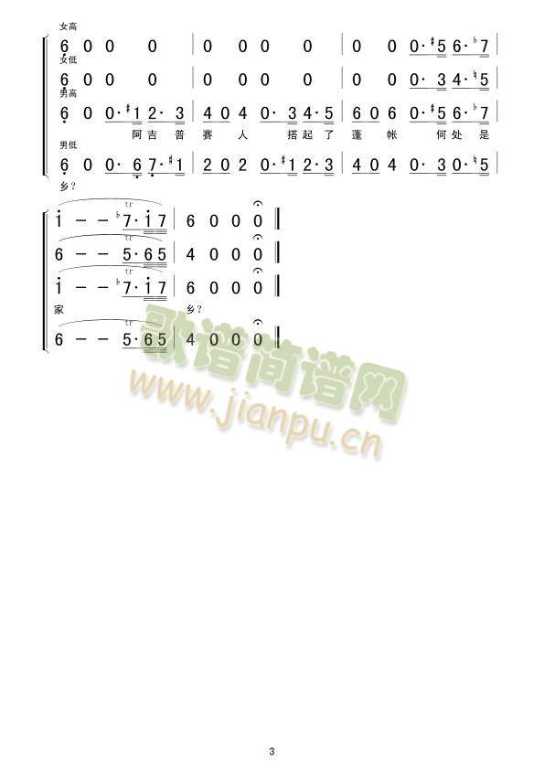 吉普赛人的铁砧合唱歌谱(十字及以上)3