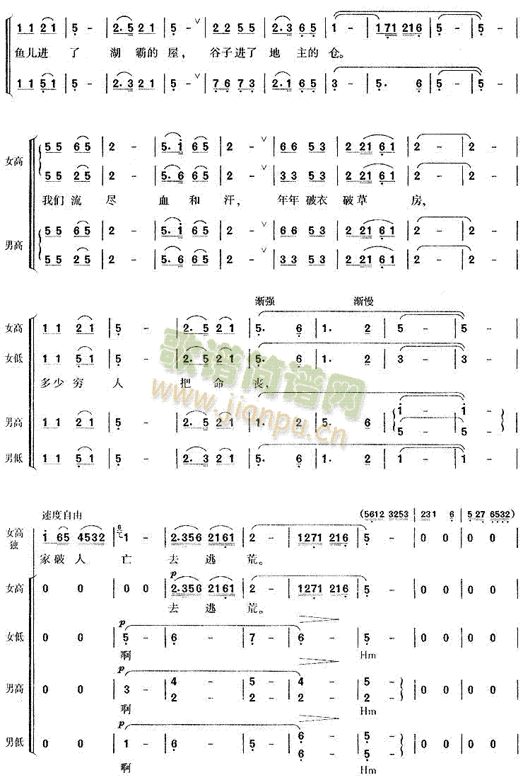 放下三棒鼓扛起红缨枪(合唱谱)3