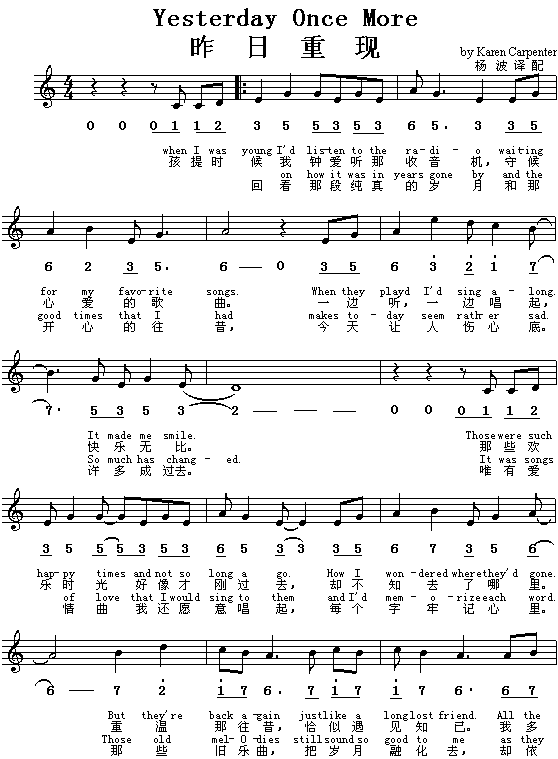 YesterdayOnceMore昨日重现(英文歌谱)1