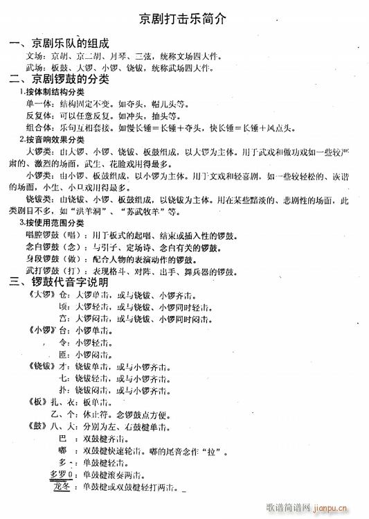 京剧常用锣鼓 1打击乐简介 手抄本(京剧曲谱)1