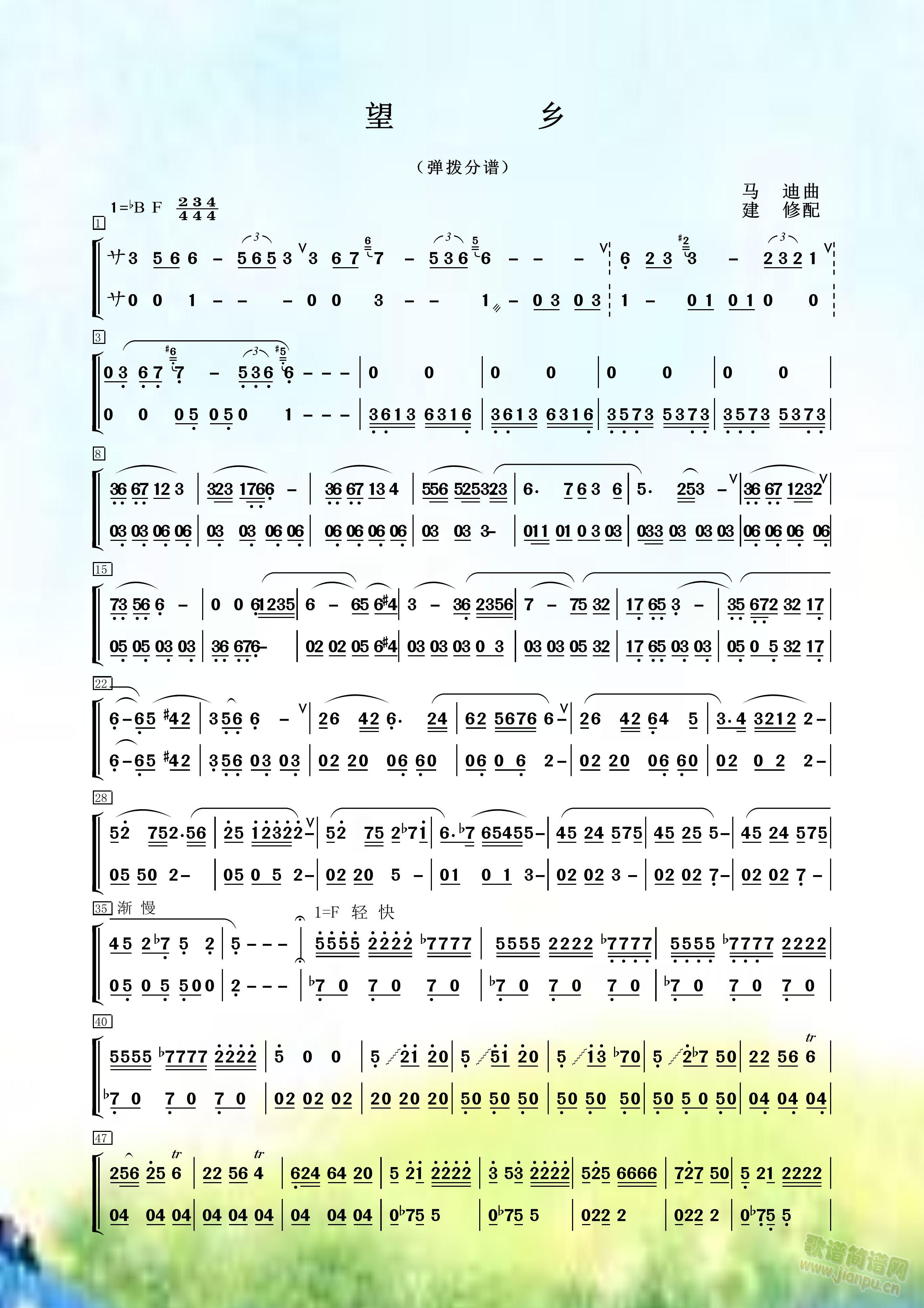 望乡（弹拨分谱）(其他乐谱)1