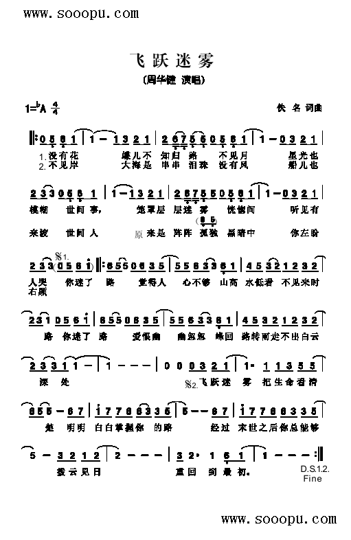 飞跃迷雾歌曲类简谱(其他乐谱)1